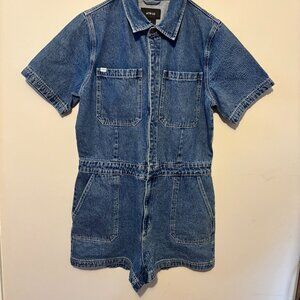 Never worn large Atwyld collared jean romper with lots of pockets